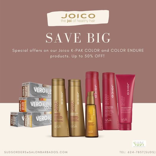 Amazing offers on our JOICO COLOR ENDURE & K-PAK COLOR products! Save big when you order with SUDS….