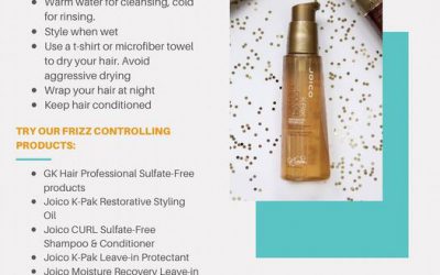 Here are some tips for frizz care at home. The products recommended are available from re-opening. Don’t lose to the fri…