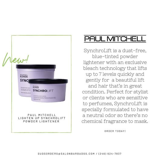 Try our new Paul Mitchell SynchroLift lightening powders. Comes in 2 sizes. Lifts hair up to 7 levels gently with NO odo…